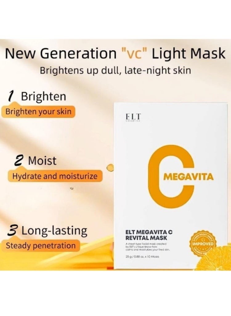 اي ال تي ELT Mega Vitamin C Sheet Mask 10 Pack – ماسكات فيتامين C لتفتيح وترطيب البشرة ومنحها إشراقة فورية - Image 5